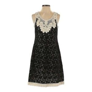 Karen Kane Black & Beige sleeveless Lace Crochet A-Line sheath dress S